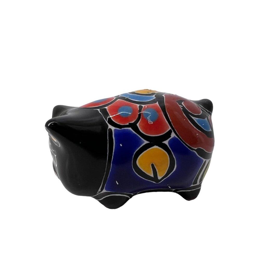 Miniature Black Piggy Colorful Folk Art House Hog - Picture 4 of 7